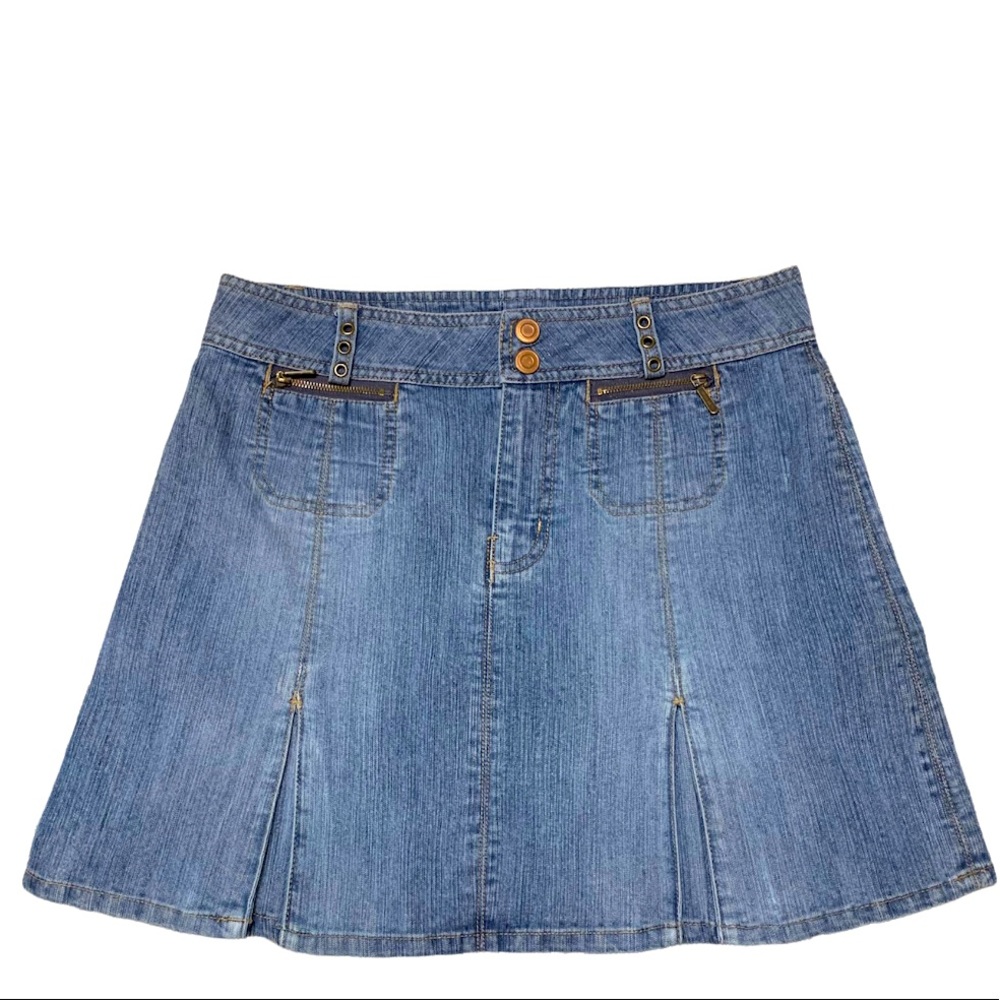 Vintage Y2K LA Blues Pleated Mini Jean Skirt Size 8